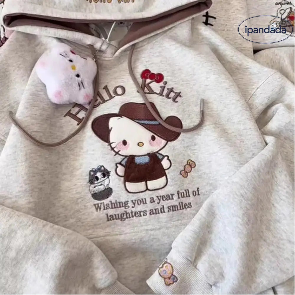 キティ 刺繍 パーカー 女の子 韓国風 長袖 アウター キッズ かわいい 外出着 フード付き トップス 薄手 ID4022