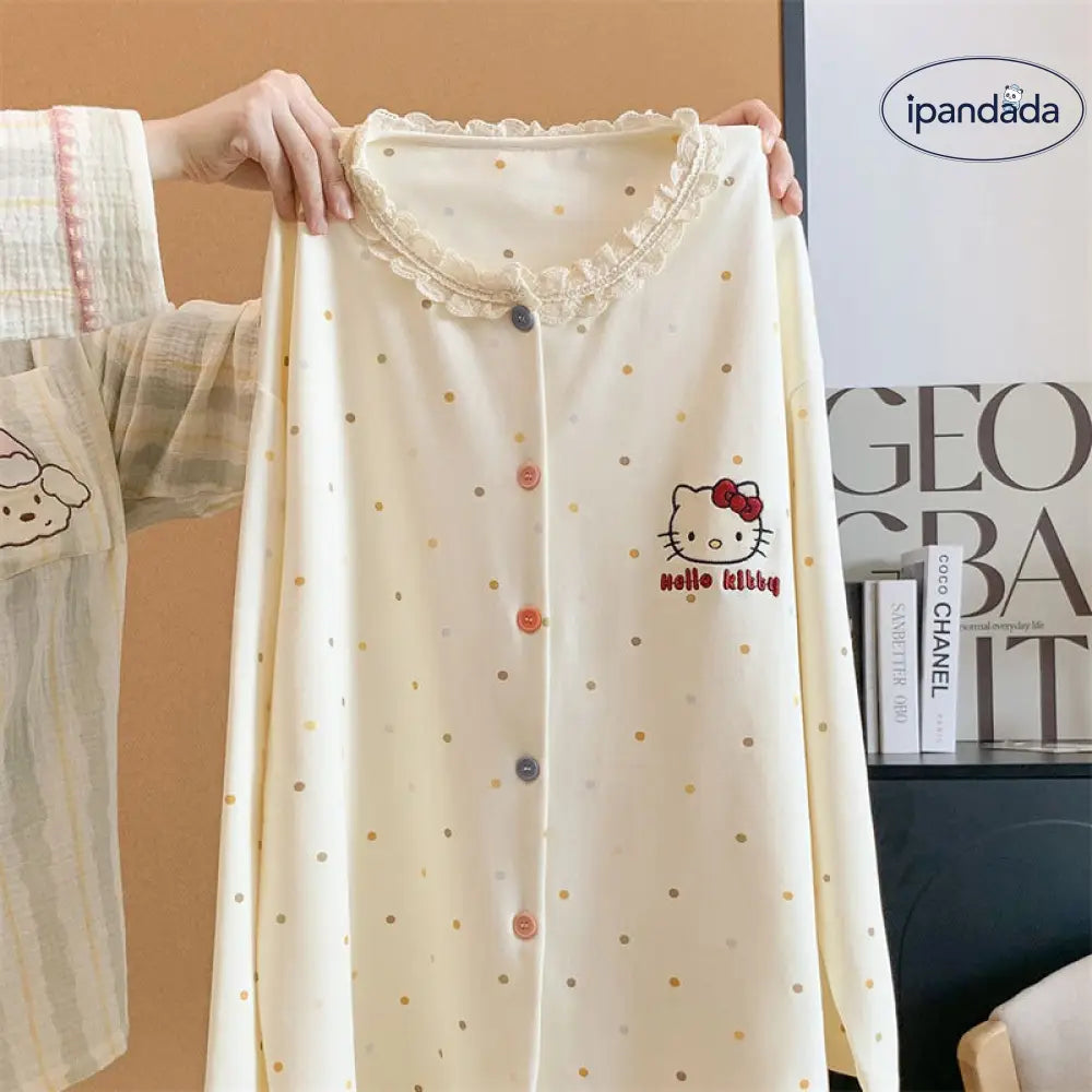 キティ かわいい パジャマ セット 春秋 クルーネック 長袖 長ズボン ルームウェア 女子 2点セット 部屋着 カジュアル 肌触りよい ID4167