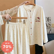 キティ かわいい パジャマ セット 春秋 クルーネック 長袖 長ズボン ルームウェア 女子 2点セット 部屋着 カジュアル 肌触りよい ID4167 写真通り / M