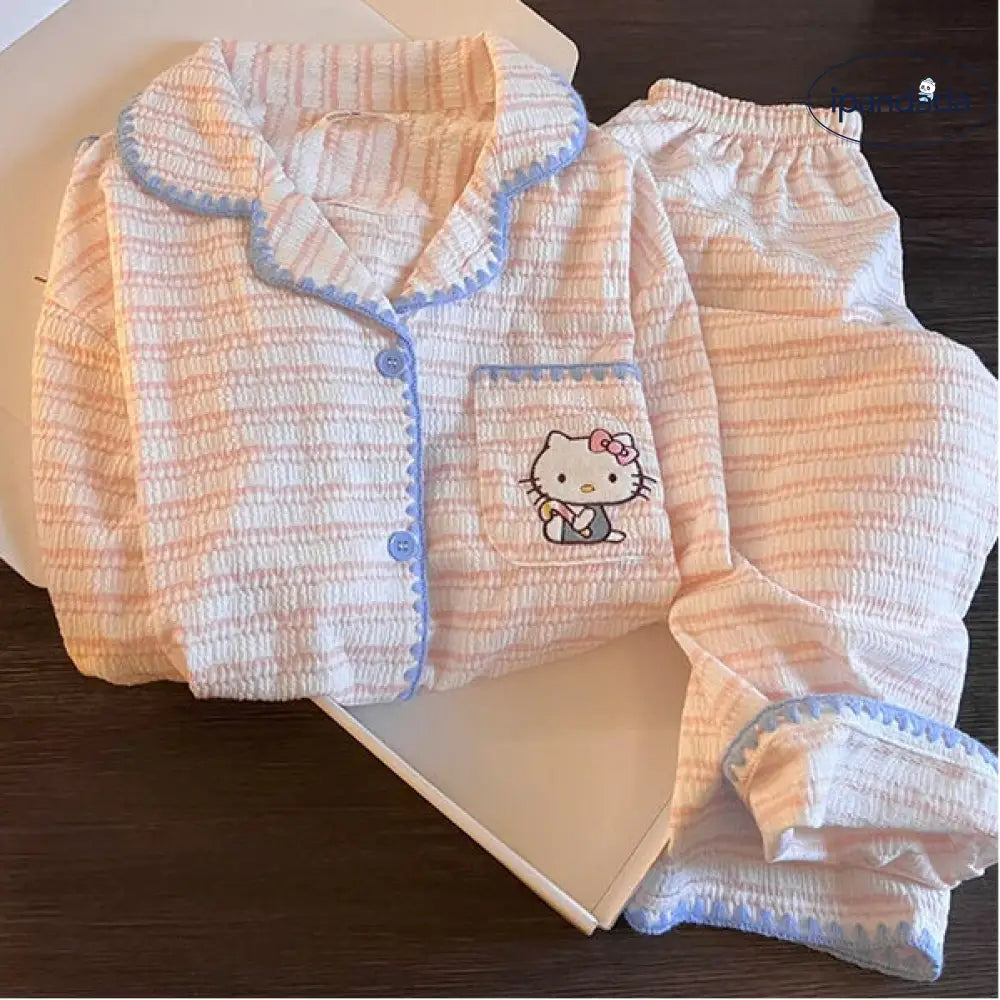 キティ 綿 パジャマ セット 春秋冬 ルームウェア 部屋着 長袖 2点セット 肌触り最高 ID4192