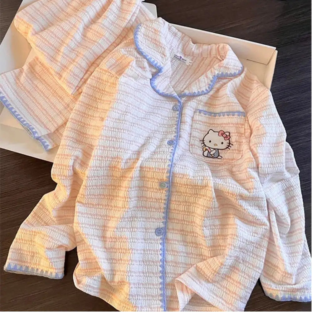 キティ 綿 パジャマ セット 春秋冬 ルームウェア 部屋着 長袖 2点セット 肌触り最高 ID4192 ピンク / M