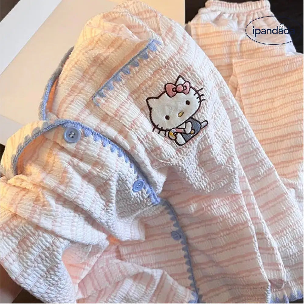 キティ 綿 パジャマ セット 春秋冬 ルームウェア 部屋着 長袖 2点セット 肌触り最高 ID4192