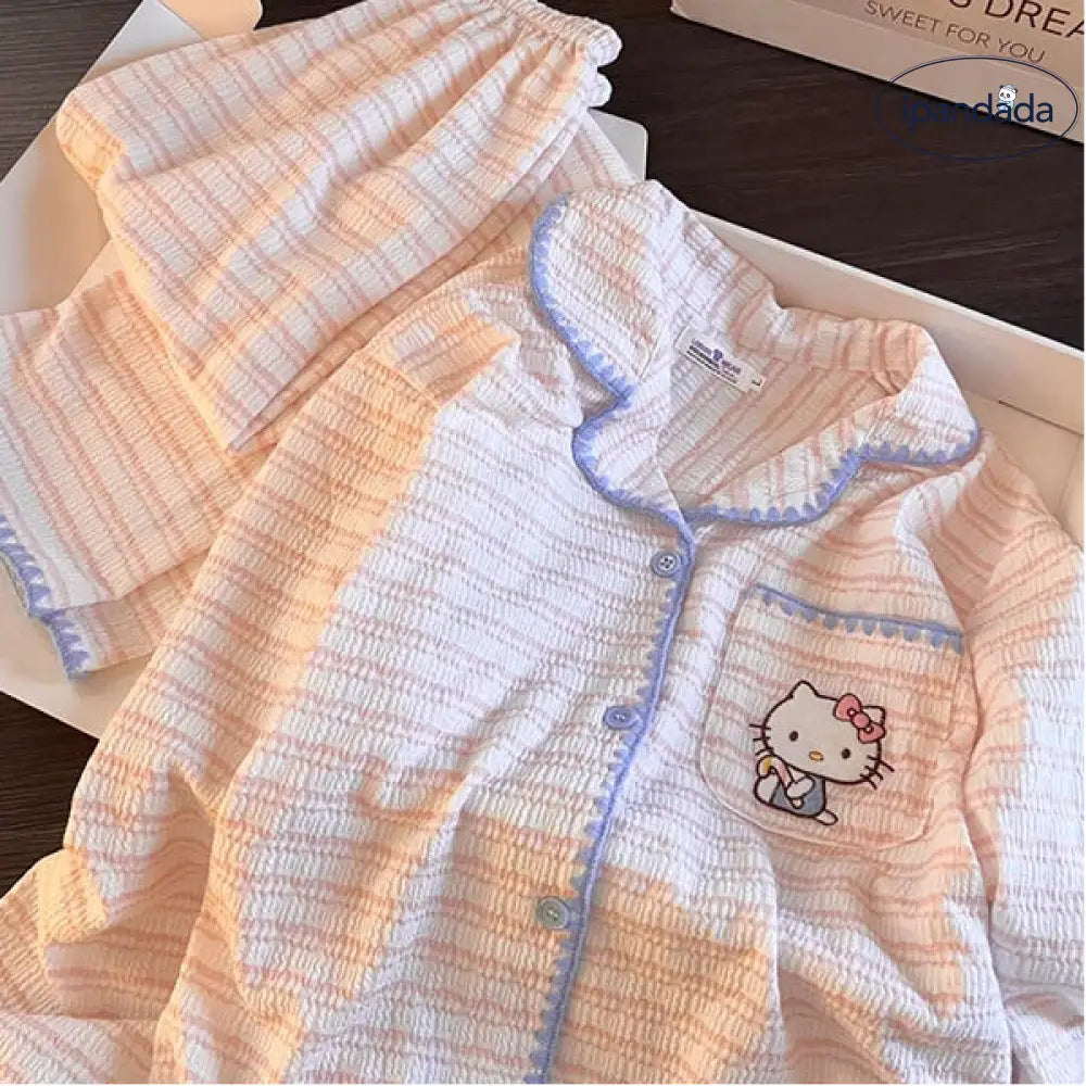 キティ 綿 パジャマ セット 春秋冬 ルームウェア 部屋着 長袖 2点セット 肌触り最高 ID4192