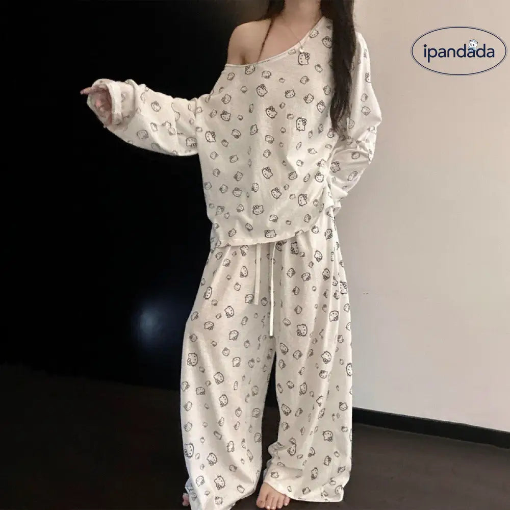 キティ パジャマ セット 秋冬 ピュアカワ ルームウェア 大きいサイズ 女子 部屋着 外出着 3点セット 肌触りよい ID3969