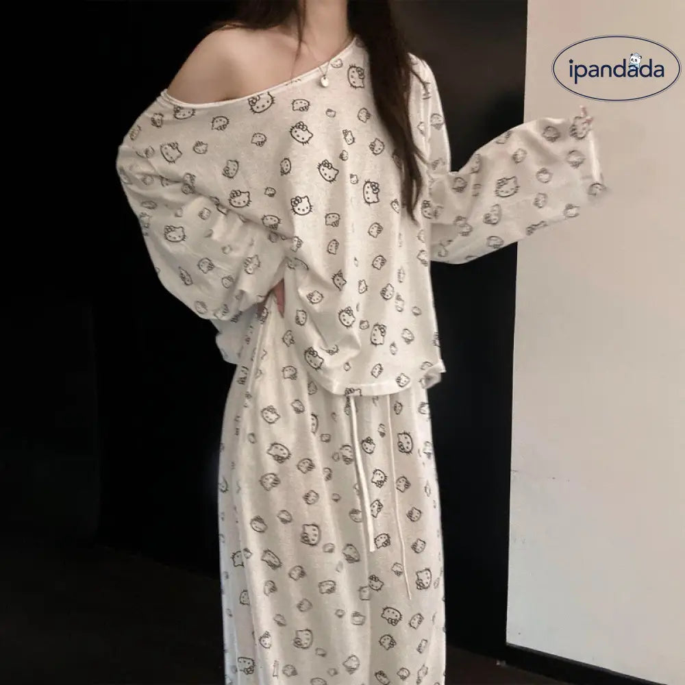 キティ パジャマ セット 秋冬 ピュアカワ ルームウェア 大きいサイズ 女子 部屋着 外出着 3点セット 肌触りよい ID3969