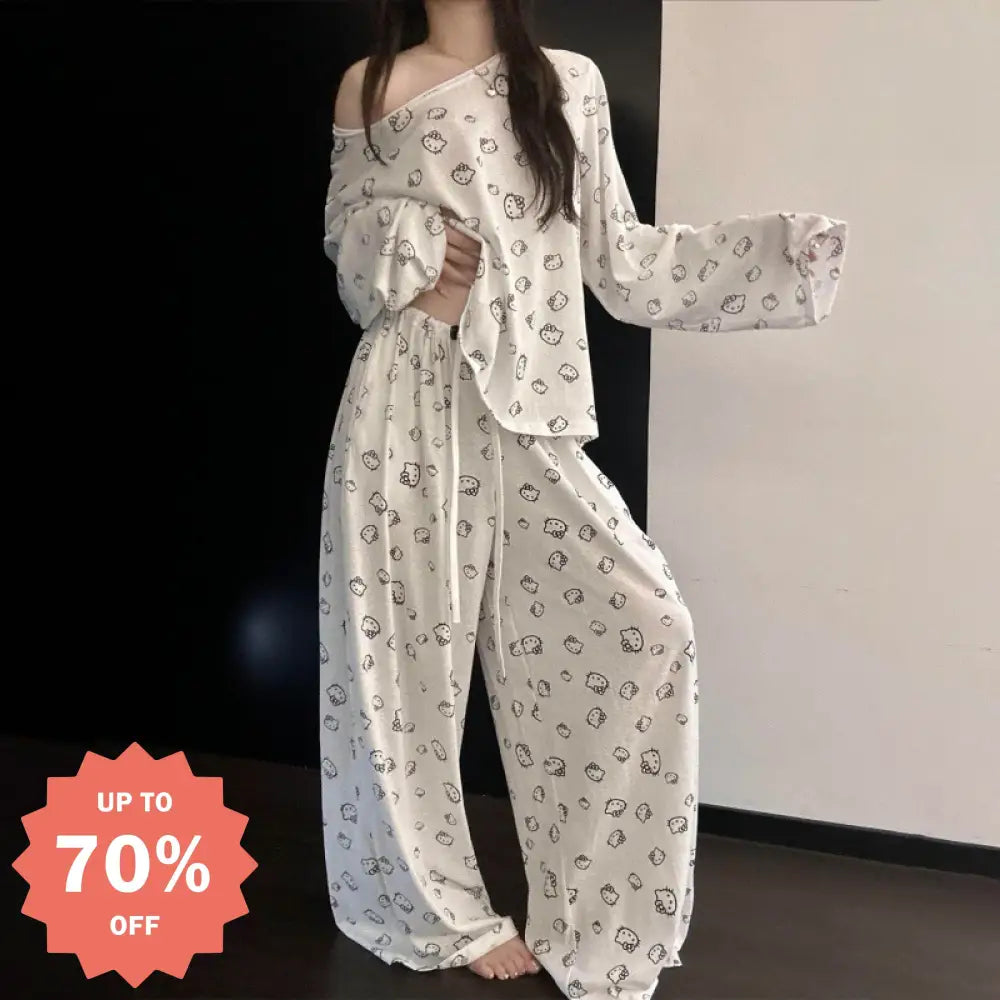 キティ パジャマ セット 秋冬 ピュアカワ ルームウェア 大きいサイズ 女子 部屋着 外出着 3点セット 肌触りよい ID3969 写真通り / S