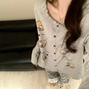 キティ 新作 パジャマ セット レース 付き 花柄 プリント カートゥーン 女性用 ルームウェア ホームウェア カジュアル 可愛い 甘い 柔らかい 長袖 長ズボン ゆったり プレゼント ID4162 レディース＞セットアップ