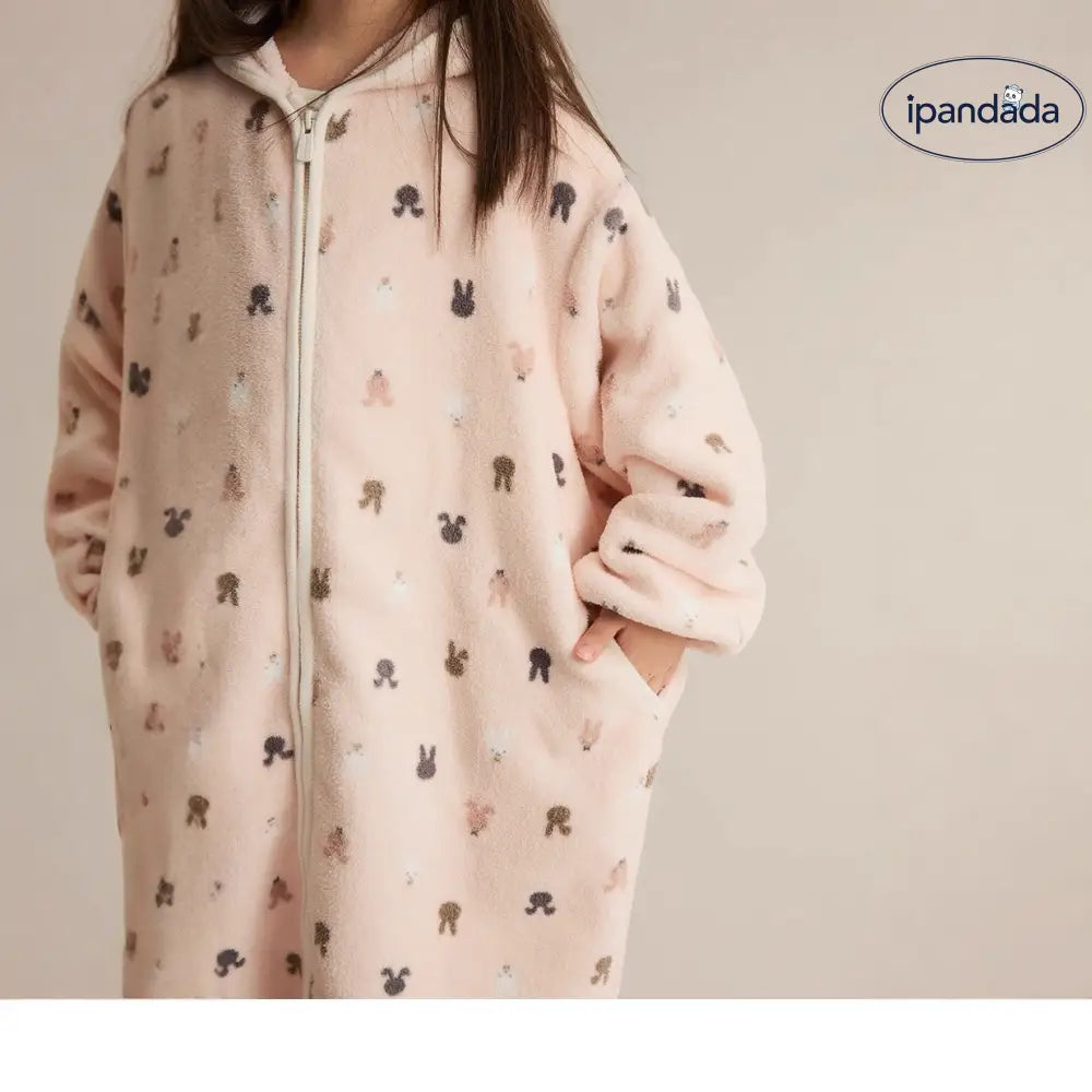 キッズ フード付き フリース ガウン 子供用 もこもこ 防寒 ルームウェア 冬 暖かい お風呂上がり おうち時間 ID3611