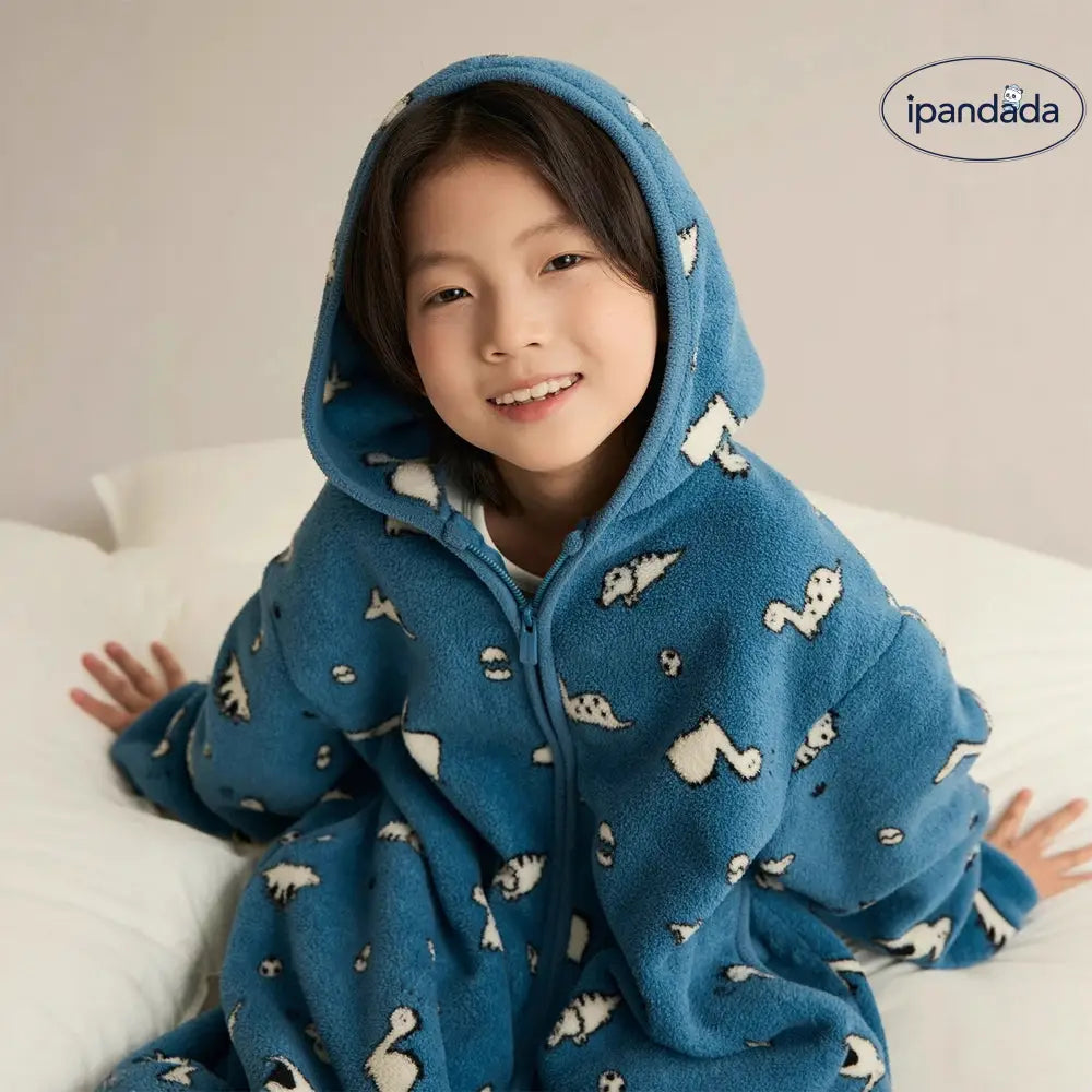 キッズ フード付き フリース ガウン 子供用 もこもこ 防寒 ルームウェア 冬 暖かい お風呂上がり おうち時間 ID3611