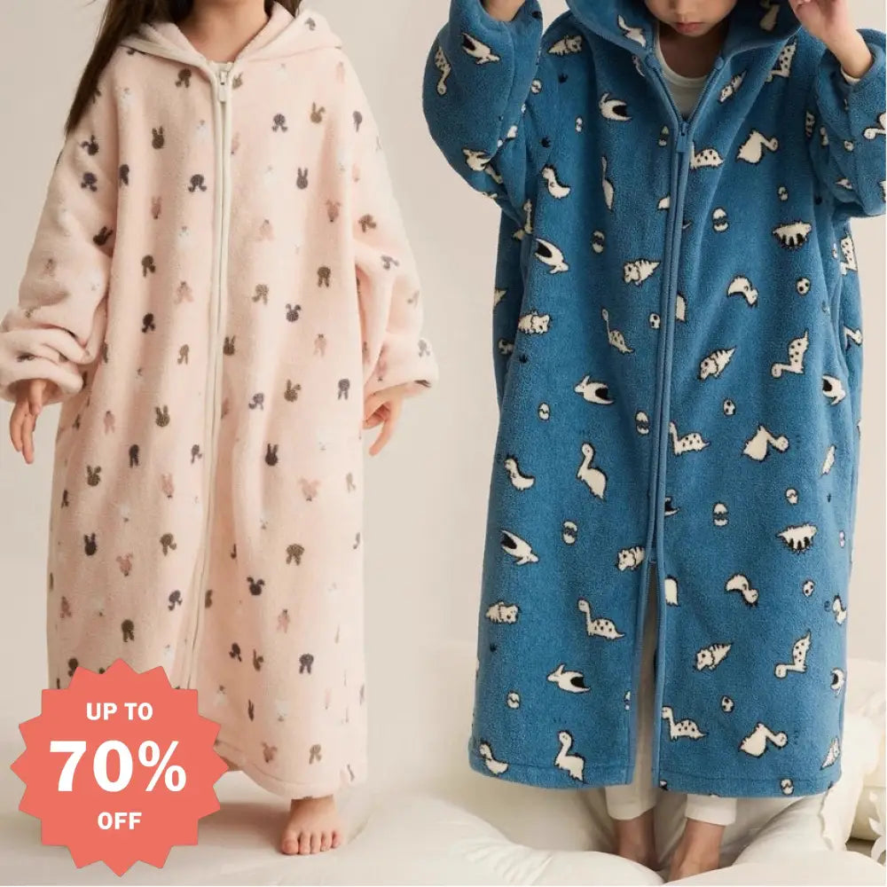 キッズ フード付き フリース ガウン 子供用 もこもこ 防寒 ルームウェア 冬 暖かい お風呂上がり おうち時間 ID3611 ピンク / 110cm