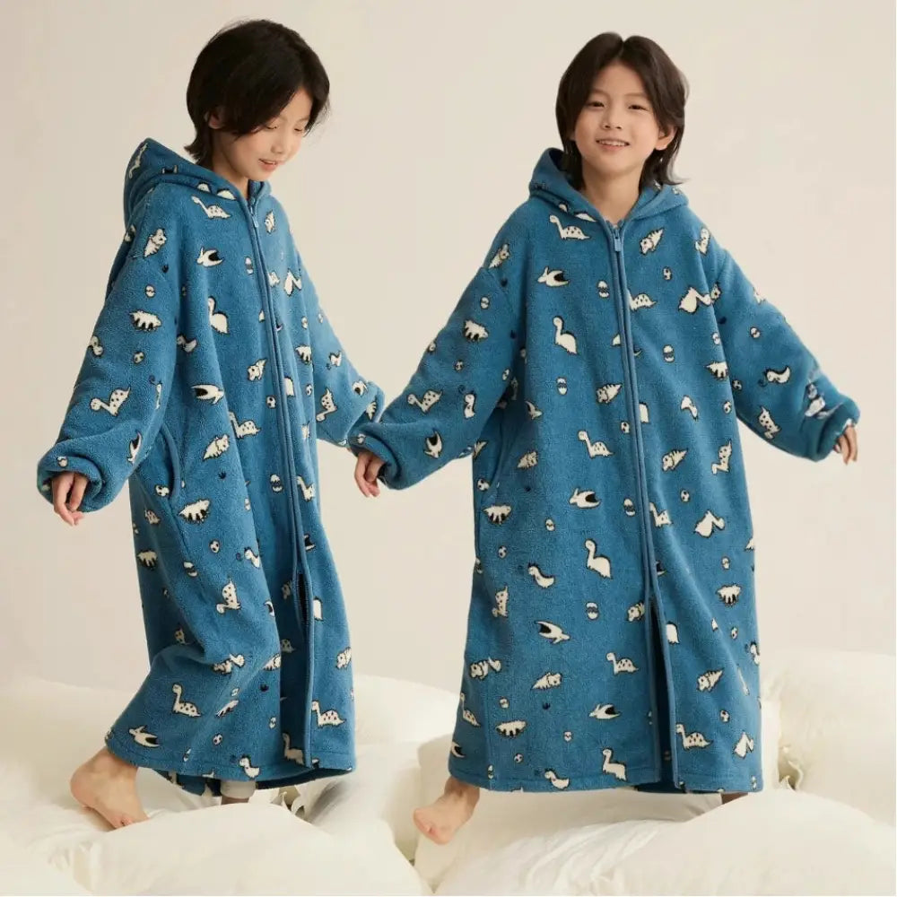 キッズ フード付き フリース ガウン 子供用 もこもこ 防寒 ルームウェア 冬 暖かい お風呂上がり おうち時間 ID3611