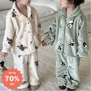 キッズ フランネル パジャマ 男の子 女の子 秋冬 厚手 セット ベビー カーディガン付き ルームウェア ID2968