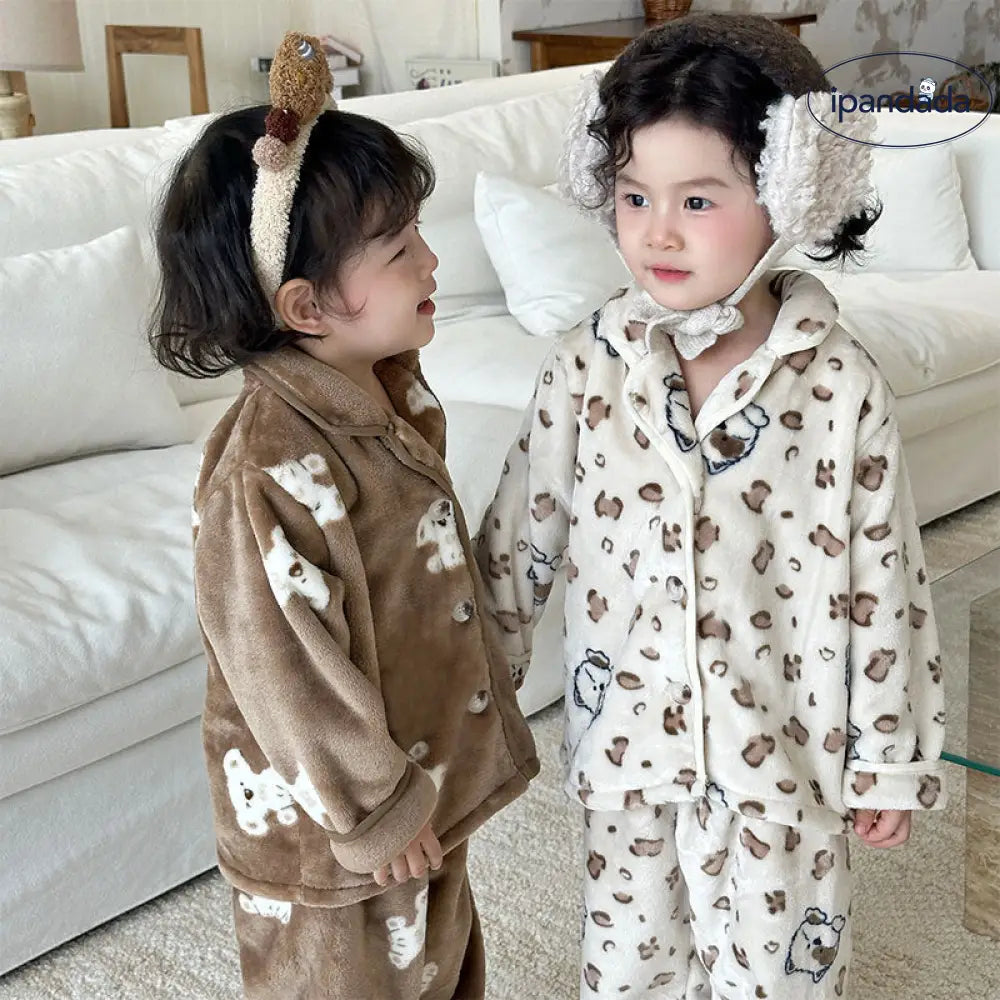 キッズ フランネル パジャマ 男の子 女の子 秋冬 厚手 セット ベビー カーディガン付き ルームウェア ID2968