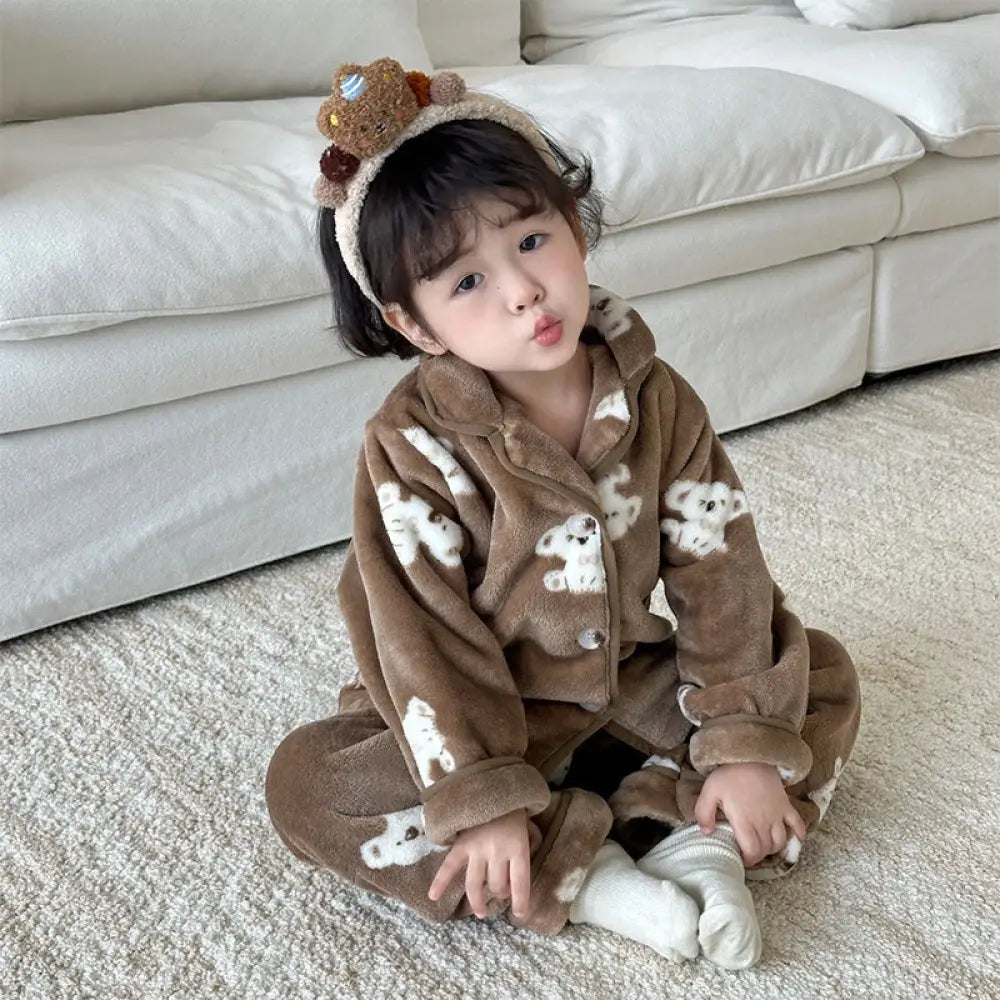 キッズ フランネル パジャマ 男の子 女の子 秋冬 厚手 セット ベビー カーディガン付き ルームウェア ID2968 タイプ③ / 90cm