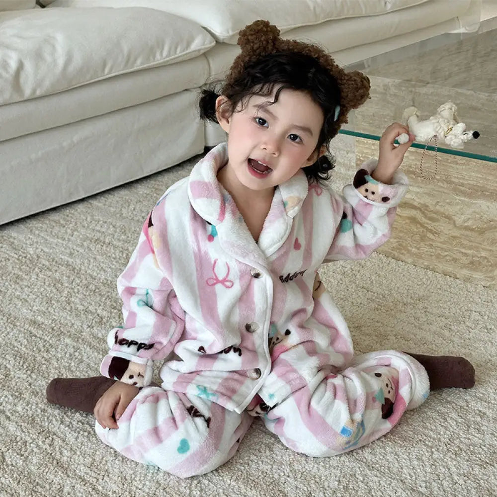 キッズ フランネル パジャマ 男の子 女の子 秋冬 厚手 セット ベビー カーディガン付き ルームウェア ID2968 タイプ① / 90cm