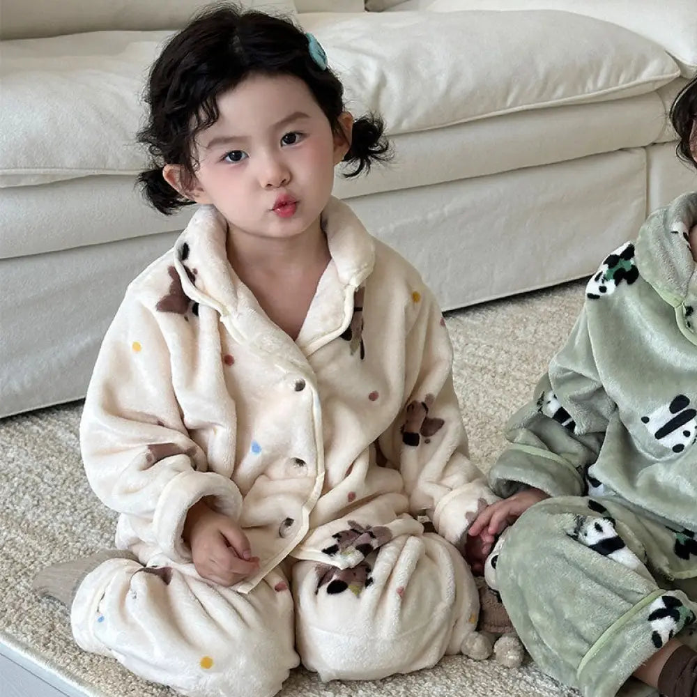 キッズ フランネル パジャマ 男の子 女の子 秋冬 厚手 セット ベビー カーディガン付き ルームウェア ID2968 タイプ⑥ / 90cm