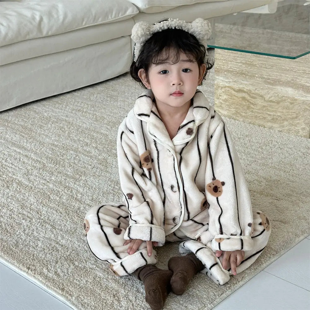 キッズ フランネル パジャマ 男の子 女の子 秋冬 厚手 セット ベビー カーディガン付き ルームウェア ID2968 タイプ② / 90cm