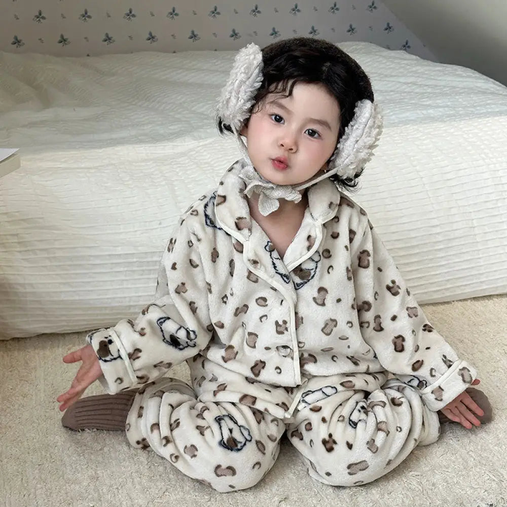 キッズ フランネル パジャマ 男の子 女の子 秋冬 厚手 セット ベビー カーディガン付き ルームウェア ID2968 タイプ④ / 90cm