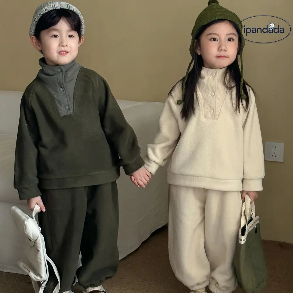 キッズ フリース セット 裏起毛 男の子 女の子 スポーツ 秋冬用 ベビー カジュアル スウェット 2点セット ID3551