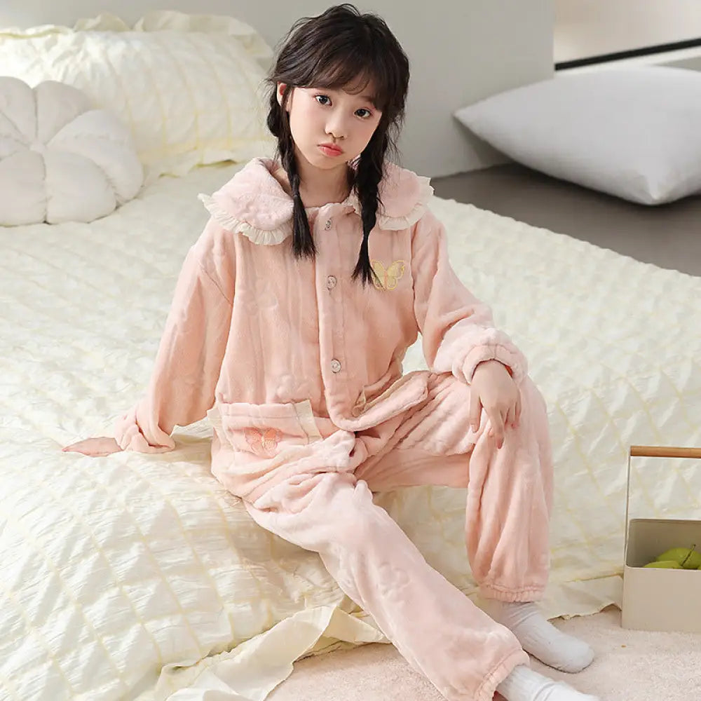 キッズ パジャマ 女の子 サンゴフリース 秋冬 新作 かわいい おしゃれ ルームウェア 中・大童 フランネル セットアップ ID2669 ピンク / 110cm