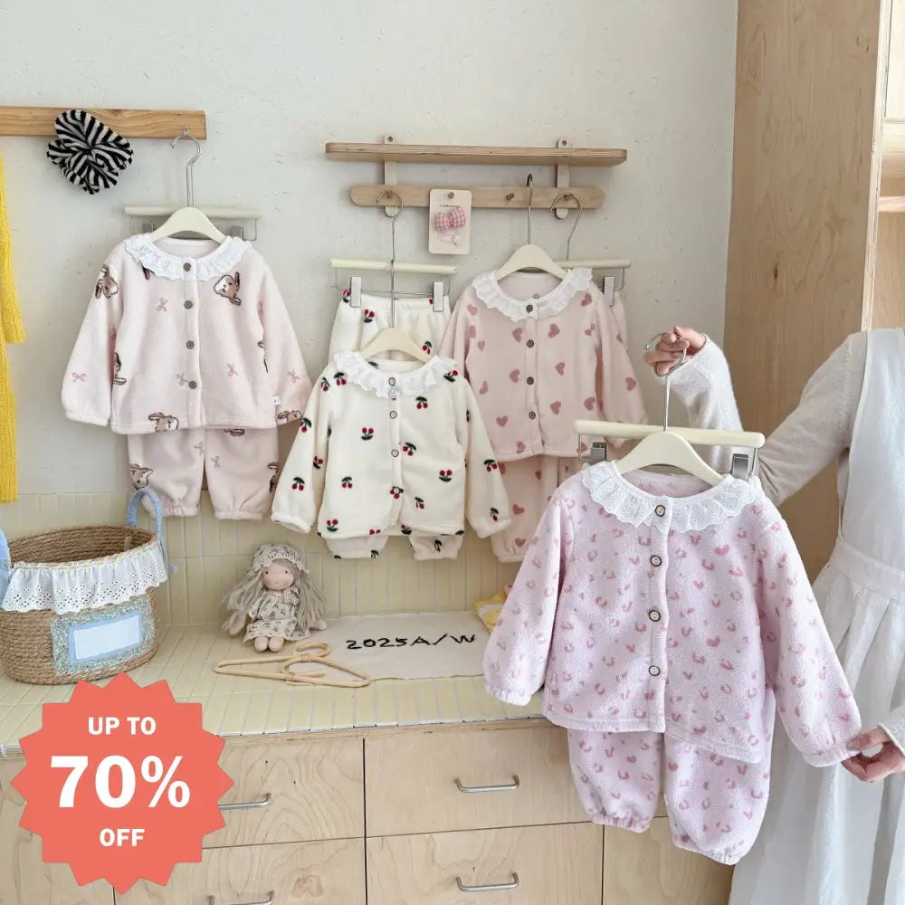 キッズ パジャマ セット フリース 男の子 女の子 冬用 カーディガン 裏起毛 加厚 保温 暖かい あったか もこもこ クリスマスプレゼント ID3163 ベビー＆キッズ