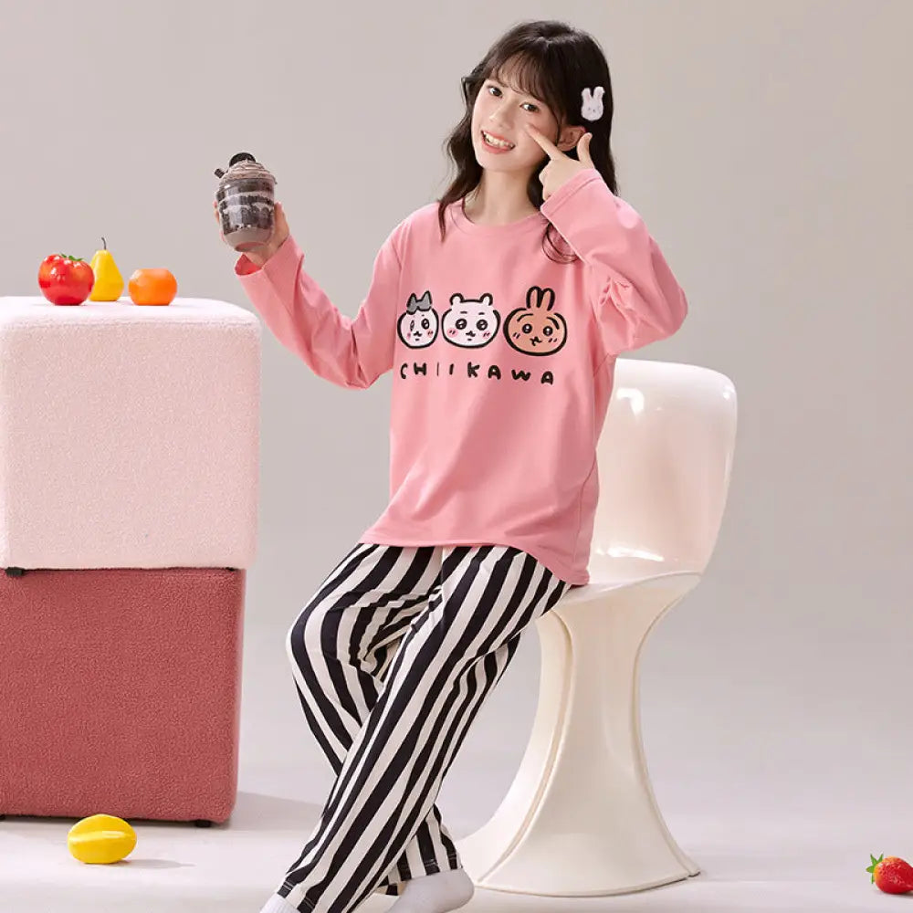 キッズパジャマ 女の子 長袖 トップス 春 秋 コットン かわいい 韓国風 親子パジャマセット キャラクター ゆったり ホームウェア ID4019 タイプ④ / 110cm ベビー＆キッズ＞キッズ