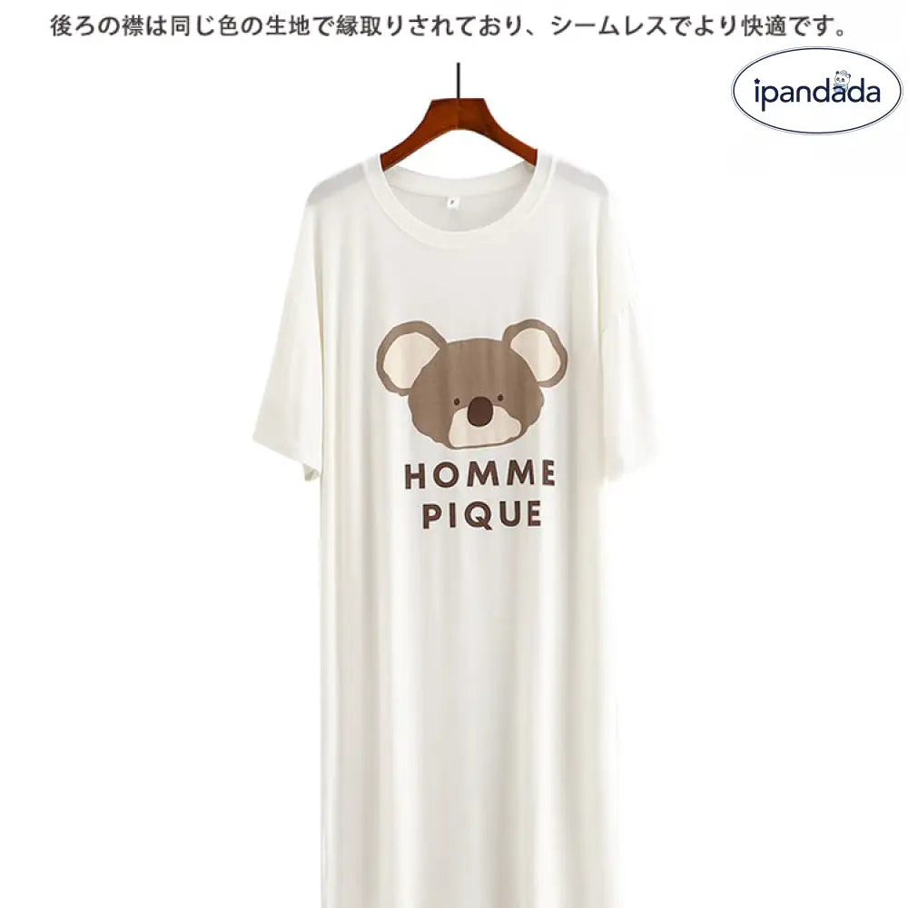 ID519 コアラ モダール 寝巻きワンピース 春夏 半袖 薄手 ゆったり 柔らかい ミディ丈 プリント モダール 寝巻き 春夏 半袖 薄手 ゆったり ワンピース レディース＞ワンピース