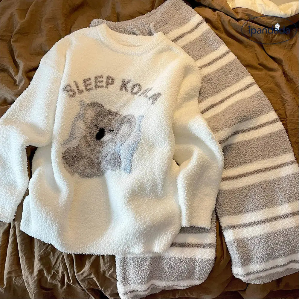 コアラプリント 厚手 フリース パジャマ レディース 冬新作 フリースセット ルームウェア ID3942