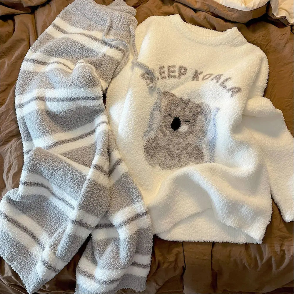 コアラプリント 厚手 フリース パジャマ レディース 冬新作 フリースセット ルームウェア ID3942 写真通り / S