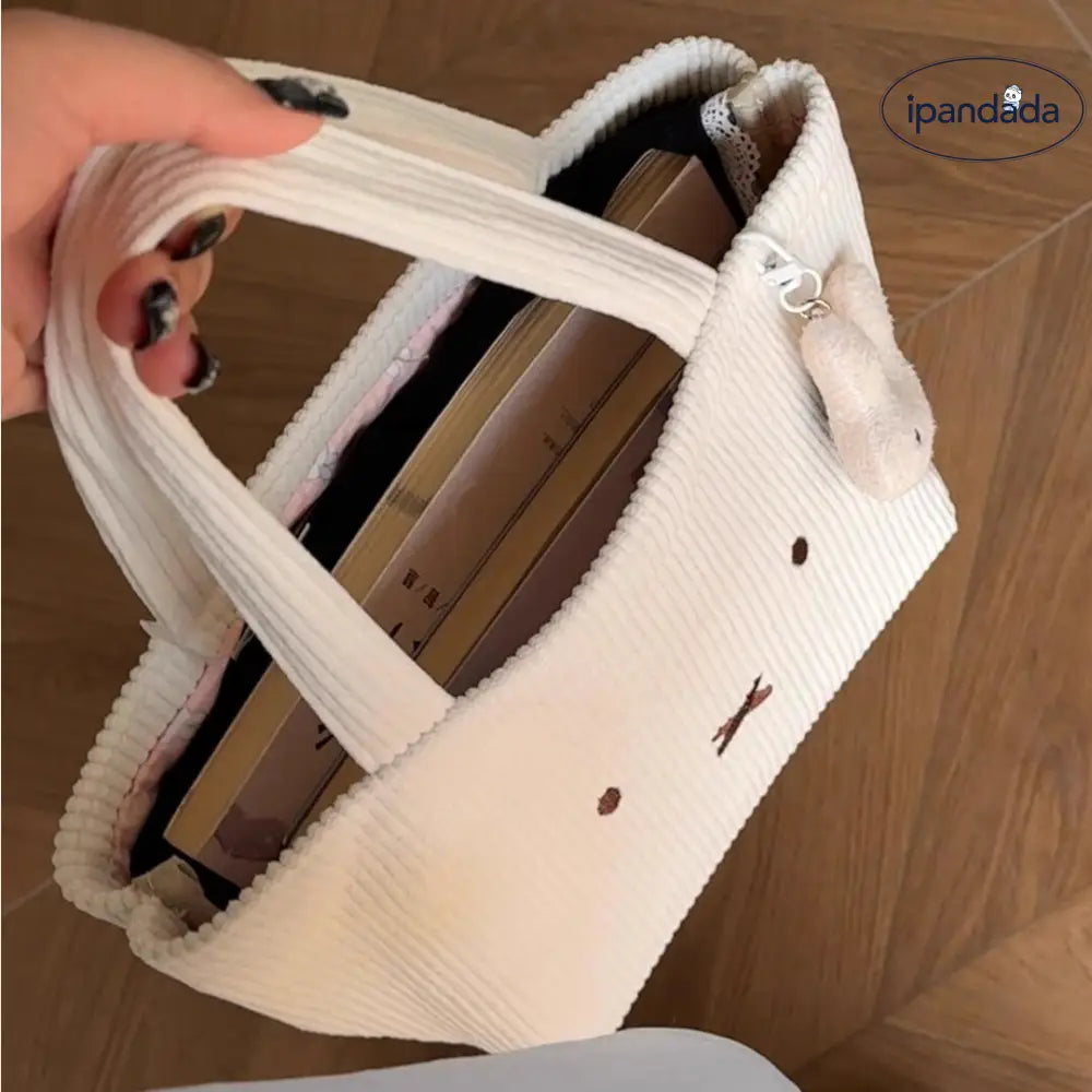 コーデュロイ ミッフィー 手提げバッグ 可愛い 刺繍 ショウジョココロ 上班 通勤 百搭 便利 大容量 ハンドバッグ  ハンドバッグ+チャーム ID2237