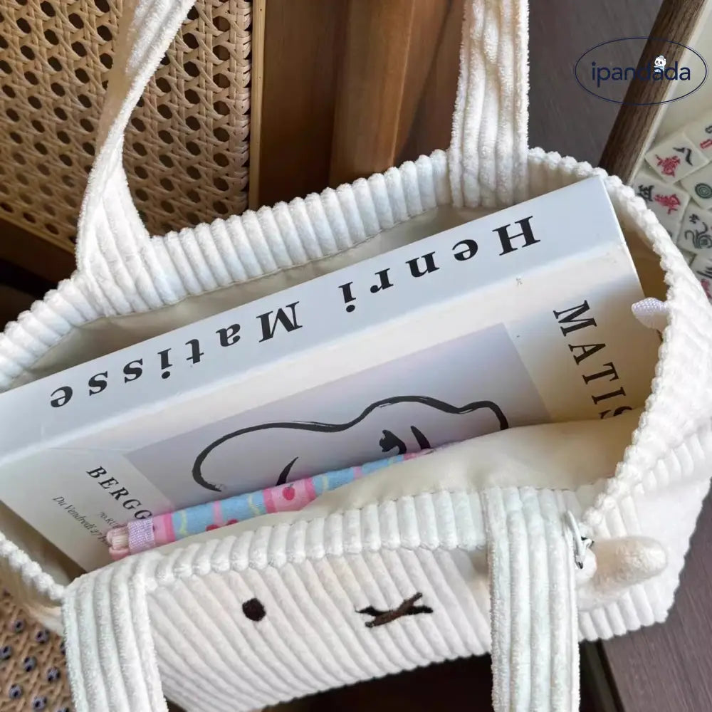コーデュロイ ミッフィー 手提げバッグ 可愛い 刺繍 ショウジョココロ 上班 通勤 百搭 便利 大容量 ハンドバッグ  ハンドバッグ+チャーム ID2237