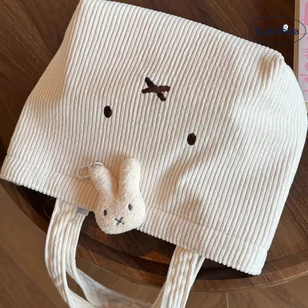 コーデュロイ ミッフィー 手提げバッグ 可愛い 刺繍 ショウジョココロ 上班 通勤 百搭 便利 大容量 ハンドバッグ  ハンドバッグ+チャーム ID2237