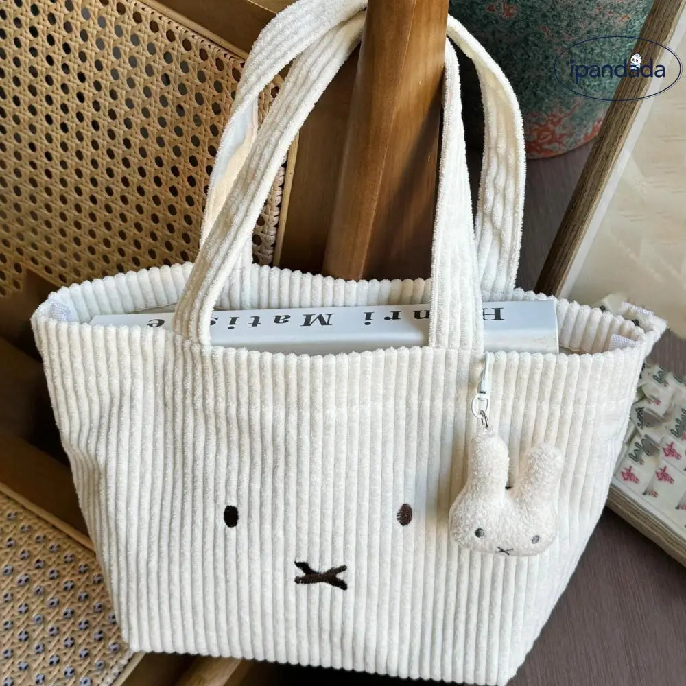 コーデュロイ ミッフィー 手提げバッグ 可愛い 刺繍 ショウジョココロ 上班 通勤 百搭 便利 大容量 ハンドバッグ  ハンドバッグ+チャーム ID2237