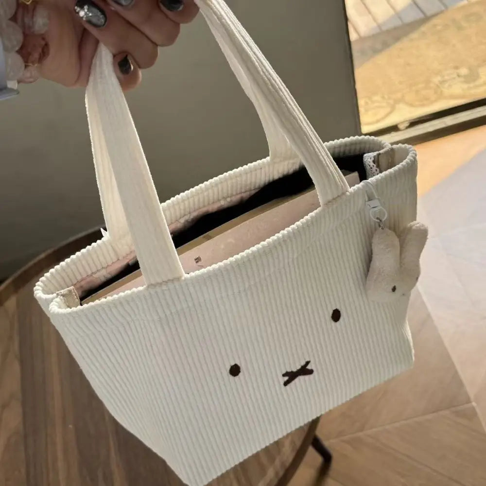 コーデュロイ ミッフィー 手提げバッグ 可愛い 刺繍 ショウジョココロ 上班 通勤 百搭 便利 大容量 ハンドバッグ  ハンドバッグ+チャーム ID2237