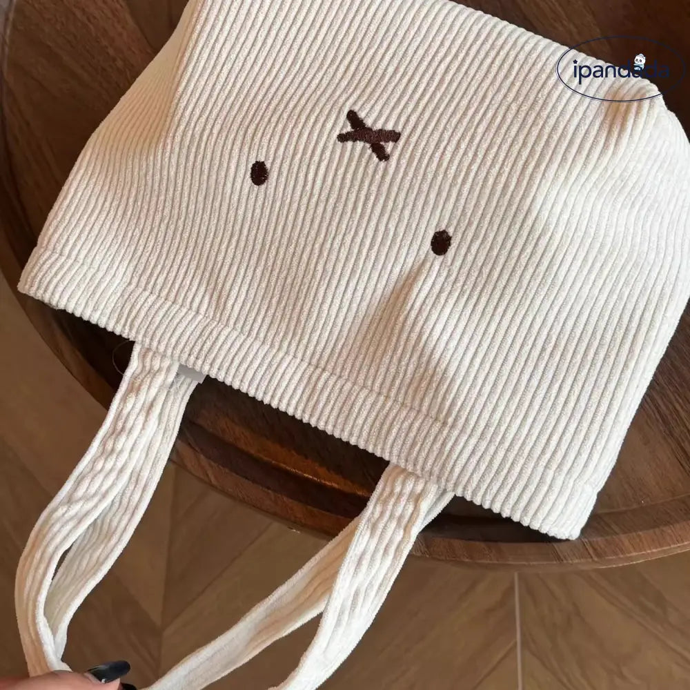 コーデュロイ ミッフィー 手提げバッグ 可愛い 刺繍 ショウジョココロ 上班 通勤 百搭 便利 大容量 ハンドバッグ  ハンドバッグ+チャーム ID2237