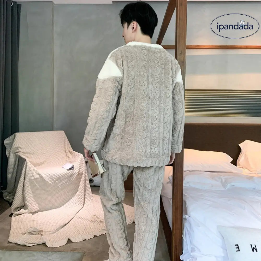 コーラル フリース パジャマ メンズ 冬用 厚手 フリース 秋冬 男性用 部屋着 セット ID3181