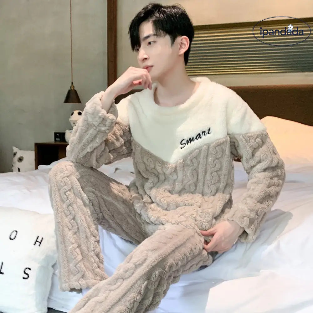 コーラル フリース パジャマ メンズ 冬用 厚手 フリース 秋冬 男性用 部屋着 セット ID3181