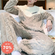 コーラル フリース パジャマ メンズ 冬用 厚手 フリース 秋冬 男性用 部屋着 セット ID3181