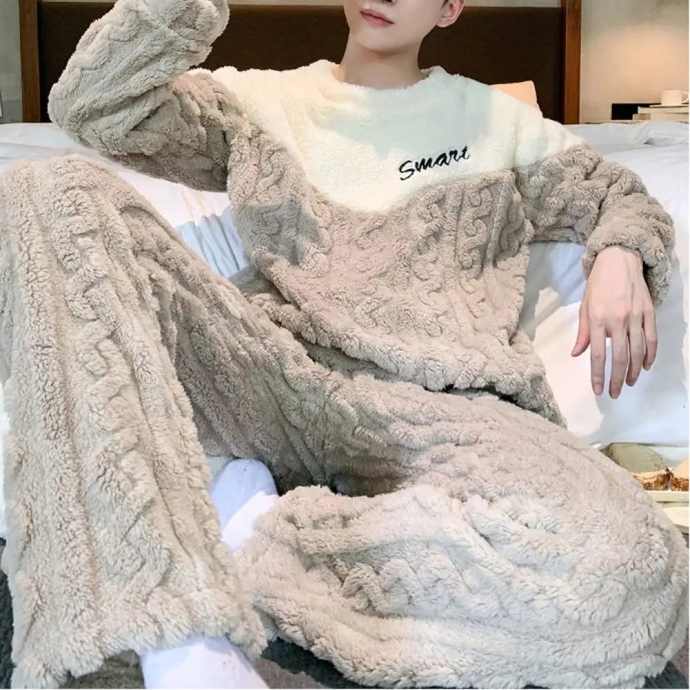 コーラル フリース パジャマ メンズ 冬用 厚手 フリース 秋冬 男性用 部屋着 セット ID3181