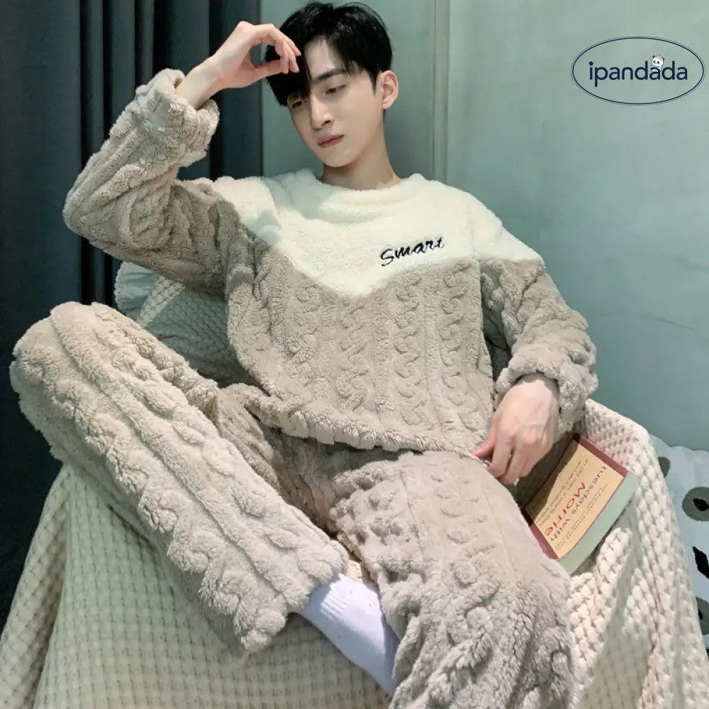 コーラル フリース パジャマ メンズ 冬用 厚手 フリース 秋冬 男性用 部屋着 セット ID3181