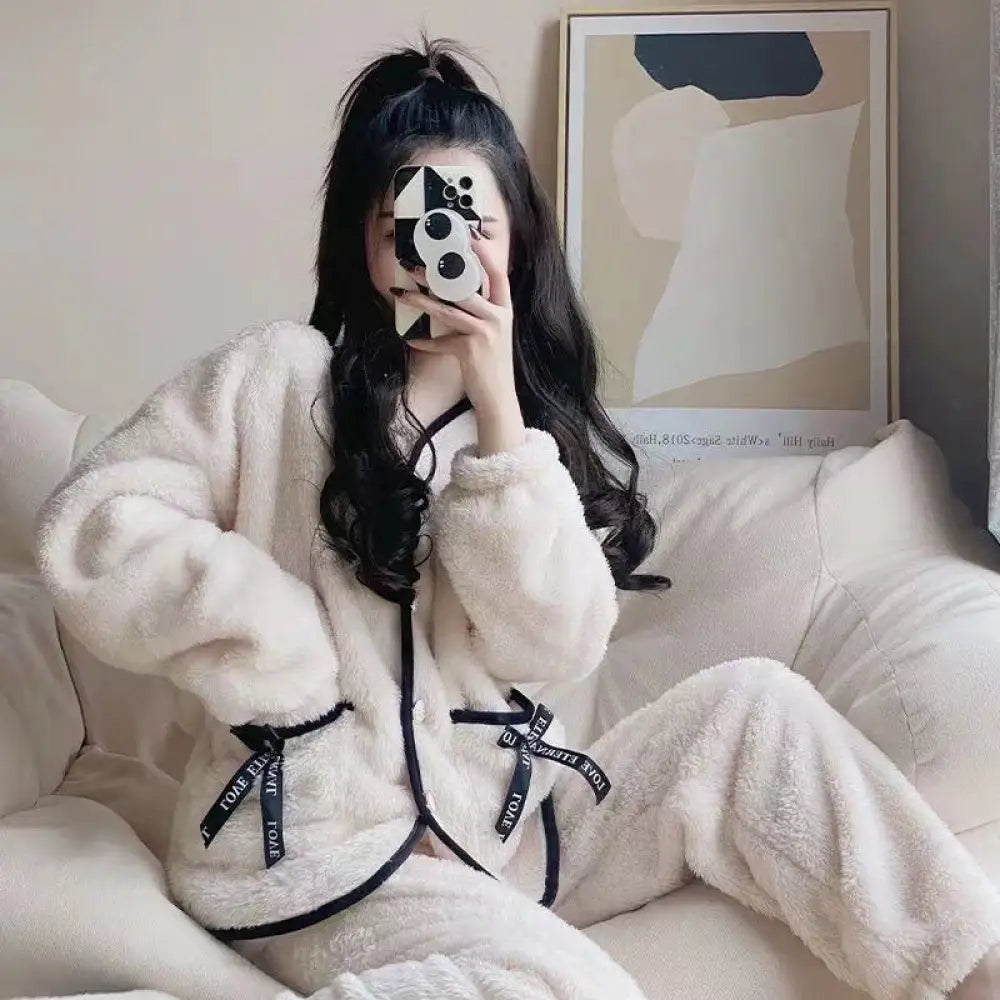 コーラルフリース　パジャマセットアップ　冬　レディース　ルームウェア コーラルフリース パジャマセットアップ 冬 レディース ルームウェア