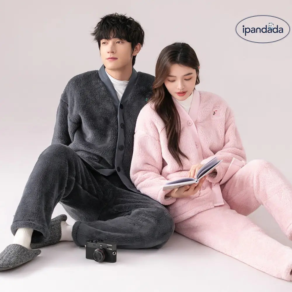 コーラルフリース カップル パジャマ 冬用 加厚 和服 保温 セット 大きいサイズ フランネル ルームウェア ID3004