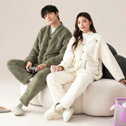 コーラルフリース カップル パジャマ 冬用 加厚 和服 保温 セット 大きいサイズ フランネル ルームウェア ID3004 タイプ① / レディースＭ