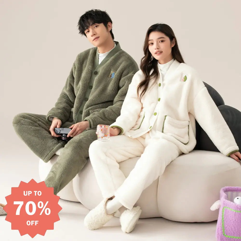 コーラルフリース カップル パジャマ 冬用 加厚 和服 保温 セット 大きいサイズ フランネル ルームウェア ID3004 タイプ① / レディースＭ
