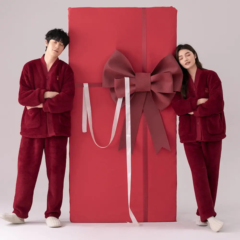 コーラルフリース カップル パジャマ 冬用 加厚 和服 保温 セット 大きいサイズ フランネル ルームウェア ID3004 タイプ⑤ / レディースＭ