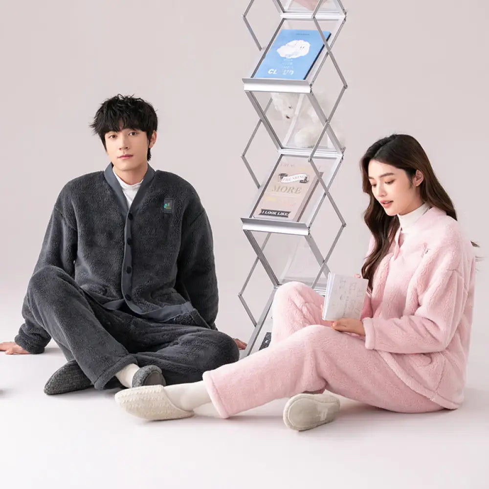 コーラルフリース カップル パジャマ 冬用 加厚 和服 保温 セット 大きいサイズ フランネル ルームウェア ID3004 タイプ③ / レディースＭ