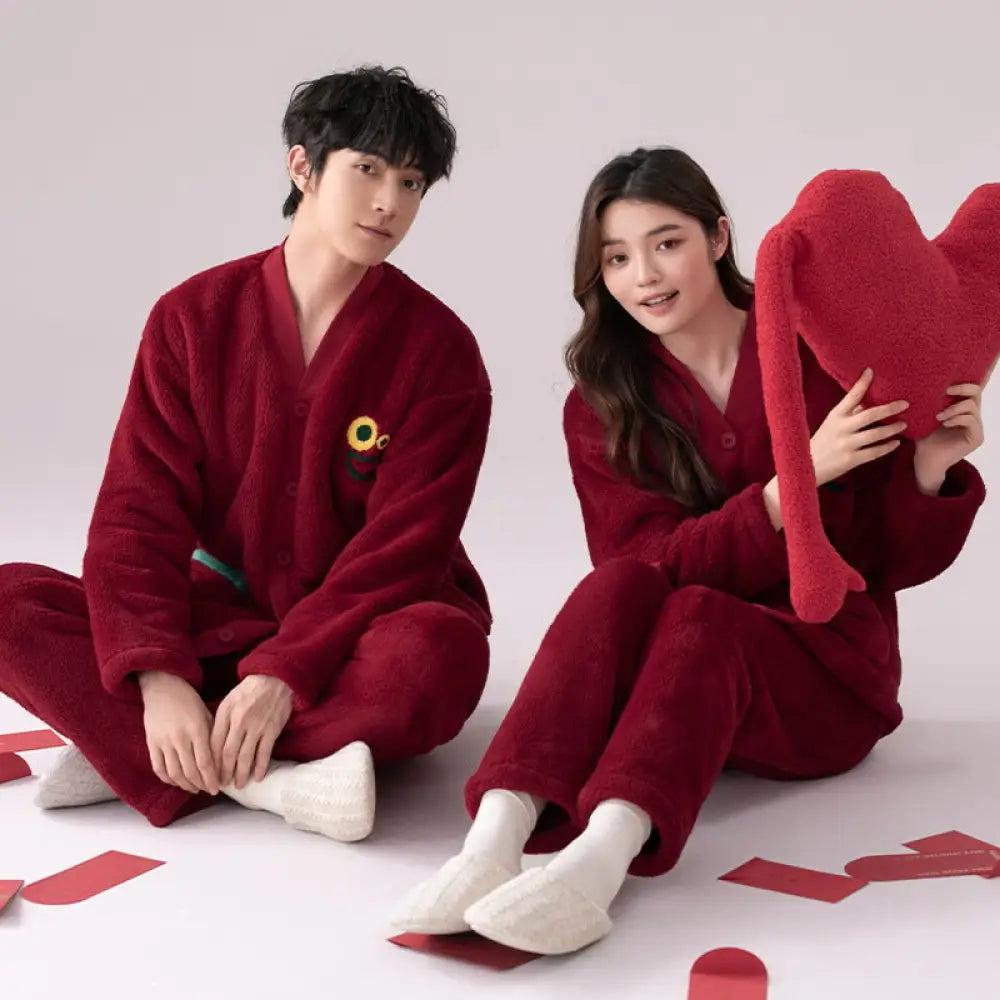 コーラルフリース カップル パジャマ 冬用 加厚 和服 保温 セット 大きいサイズ フランネル ルームウェア ID3004 タイプ④ / レディースＭ