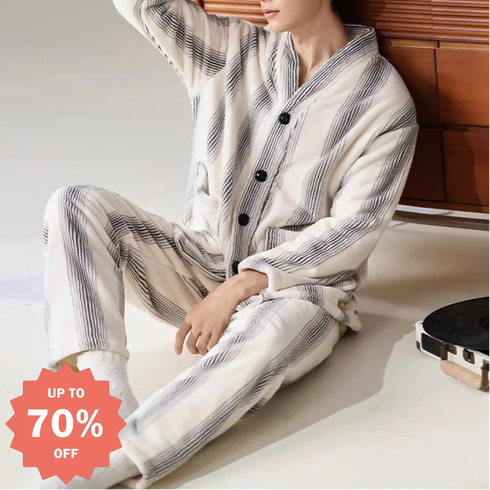 コーラルフリース メンズ パジャマ 冬用 加厚 フリース 新作 秋冬 保温 メンズ ルームウェア セット ID2992