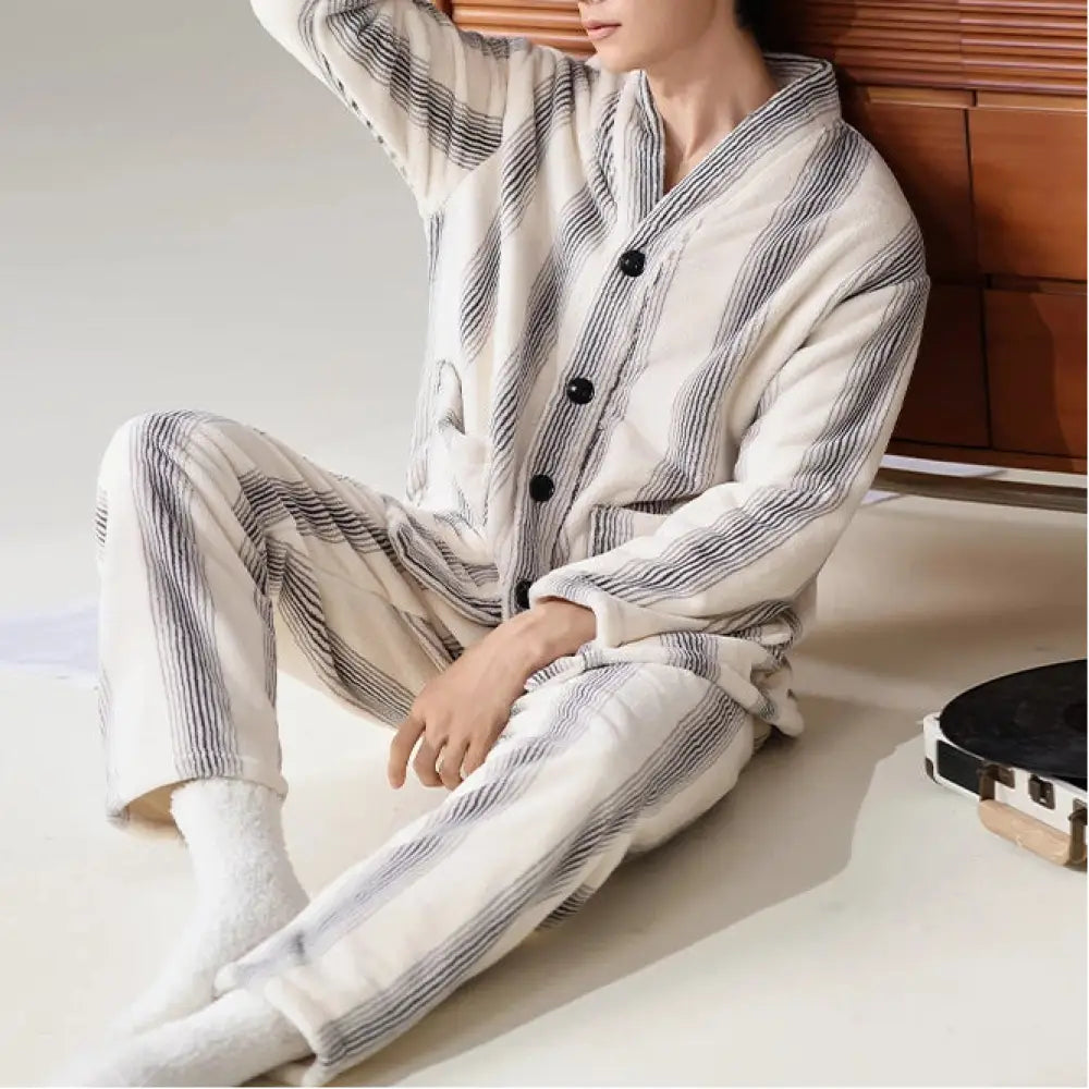 コーラルフリース メンズ パジャマ 冬用 加厚 フリース 新作 秋冬 保温 メンズ ルームウェア セット ID2992