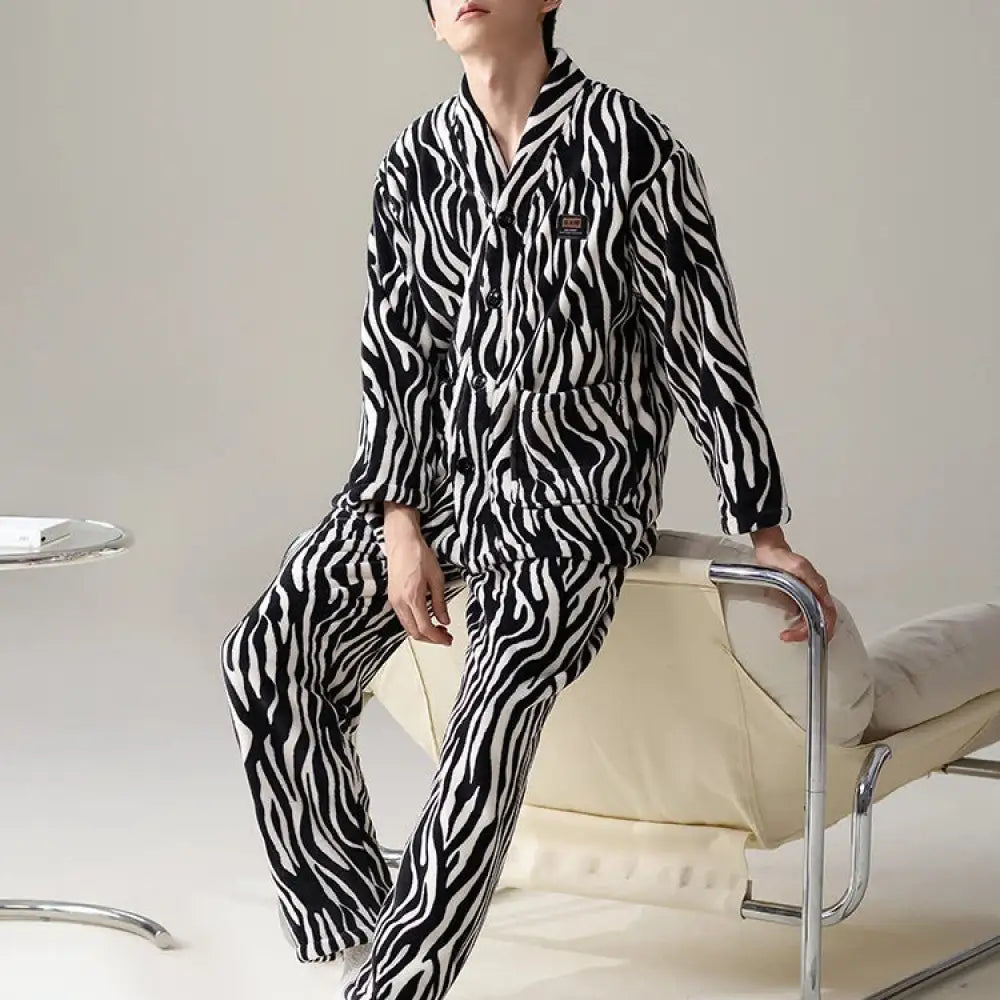 コーラルフリース メンズ パジャマ 冬用 加厚 フリース 新作 秋冬 保温 メンズ ルームウェア セット ID2992 タイプ④ / L